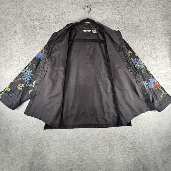 Laura Ashley Jacket Womens XL Black Floral Silk Boho Artsy Whimsigoth Fairy READ - Picture 10 of 16